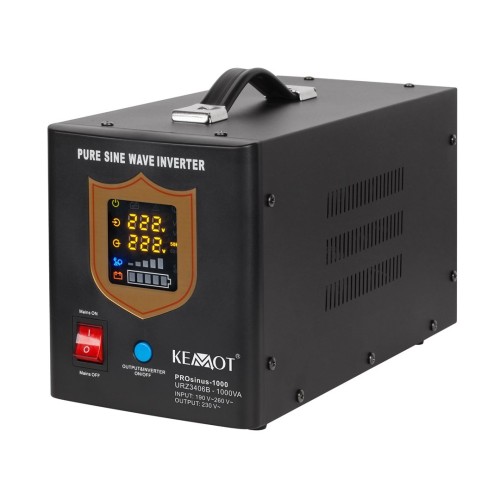 Zasilacz awaryjny KEMOT PROsinus-1000 przetwornica z czystym przebiegiem sinusoidalnym i funkcją ładowania 12V 230V 1000VA/700W - kolor czarny