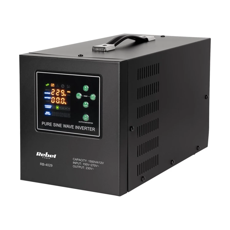REBEL ZASILACZ AWARYJNY Z CZYSTYM PRZEBIEGIEM SINUSOIDALNYM I FUNKCJĄ ŁADOWANIA 12V 230V 1500VA/1050W LFP4 RB-4029