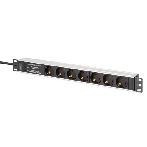 Digitus DN-95441 rozdzielacz zasilania PDU 7 x gniazdo sieciowe 1U Czarny, Srebrny