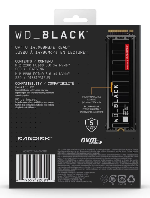 Western Digital Black SN8100 1 TB M.2 PCI Express 5.0 NVMe TLC 3D NAND