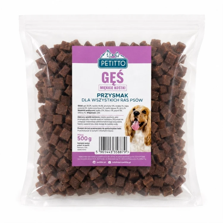 PETITTO - Wapienne kostki z gęsią- dla psa 500g