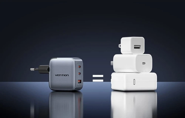 Ładowarka Vention 70W GaN PD 1x USB-A 2x USB-C czarna