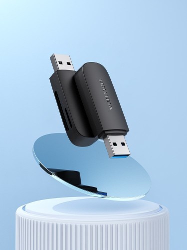 Czytnik kart 2 w 1 USB 3.0 A Vention (SD+TF) czarny Dual Drive Letter