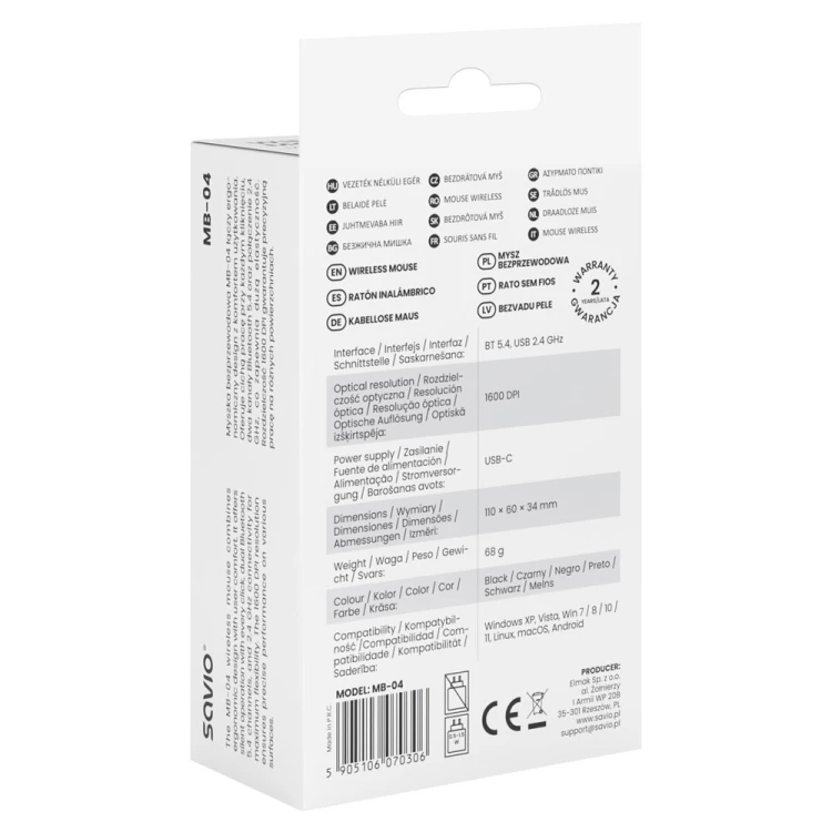 SAVIO MYSZ BEZPRZEWODOWA BT 2.4 GHZ MB-04
