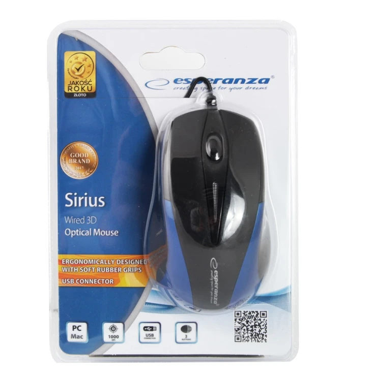 Mysz Esperanza Sirius EM102B (optyczna; 800 DPI; kolor czarny)