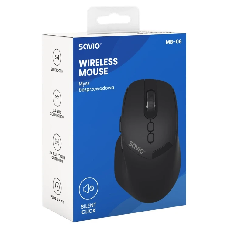 SAVIO MYSZ BEZPRZEWODOWA BT 2.4 GHZ ERGONOMICZNA MB-06