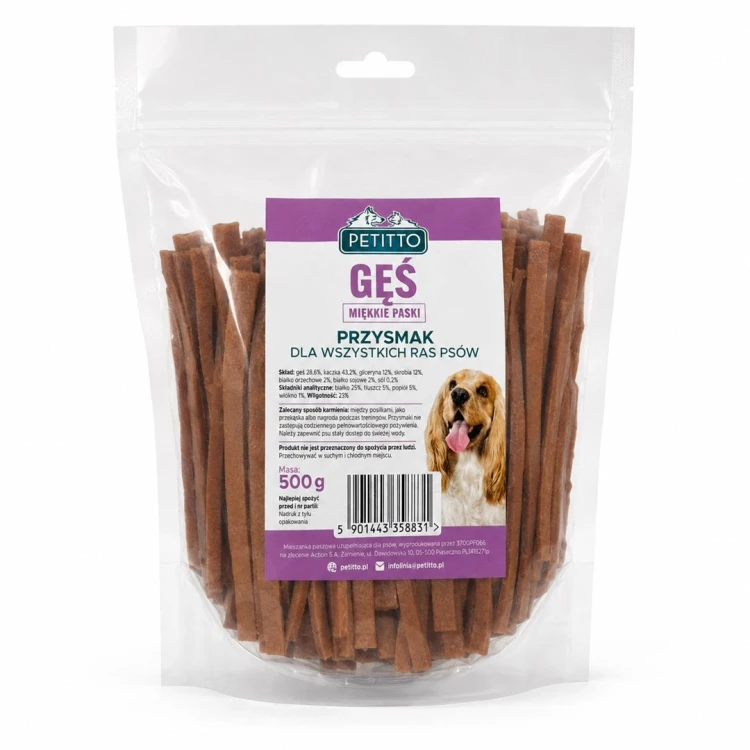 PETITTO  - Miękkie paski z gęsi - dla psa 500g
