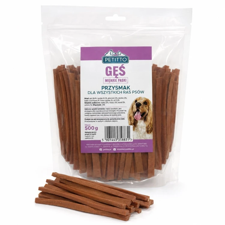 PETITTO  - Miękkie paski z gęsi - dla psa 500g