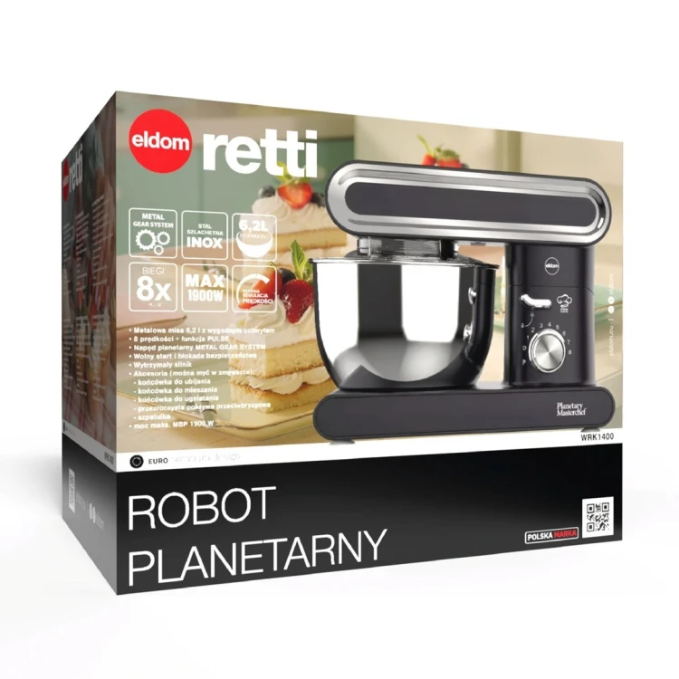 ELDOM ROBOT PLANETARNY WRK1400 RETTI 1400W MOC MAX 1900W CZARNY MISA 6,2 L WOLNY START