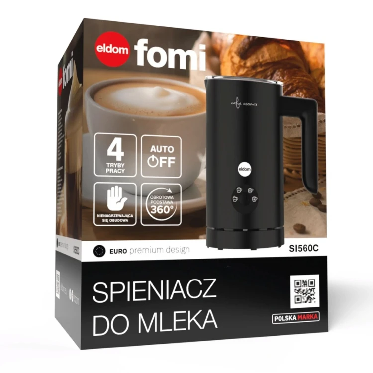 ELDOM SPIENIACZ DO MLEKA SI560C FOMI 500W CZARNY 300ML SPIENIANIE PODGRZEWANIE