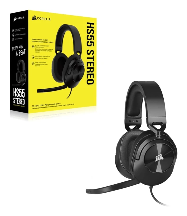 Corsair HS55 STEREO Zestaw słuchawkowy Przewodowa Ręczny Gaming Węgiel