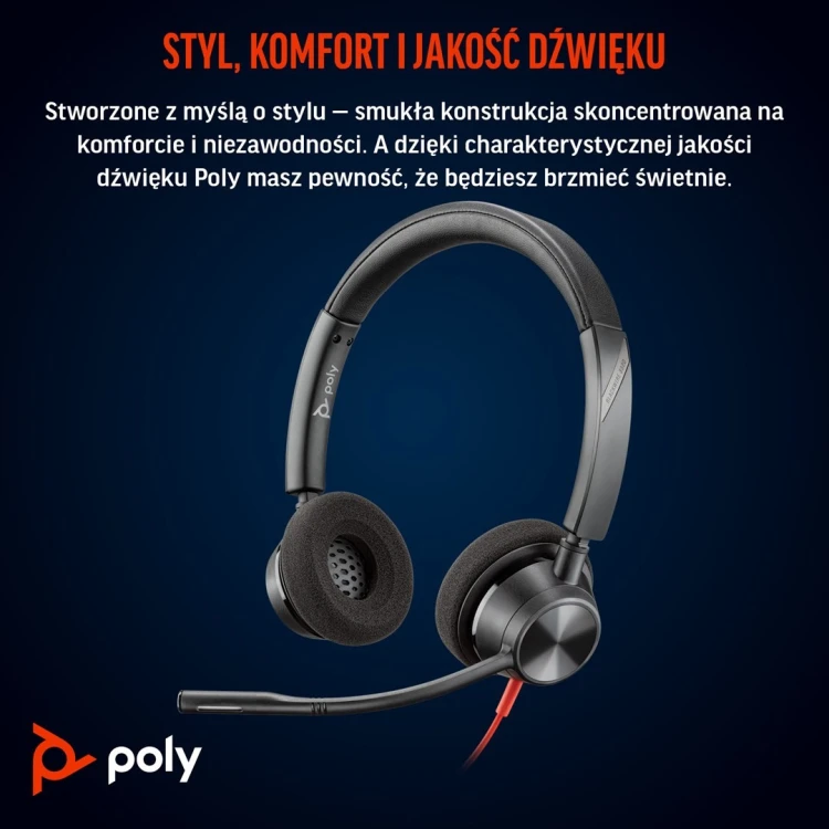 POLY Zestaw słuchawkowy Blackwire 3320 Stereo USB-C z certyfikatem Microsoft Teams + przejściówka USB-C/A