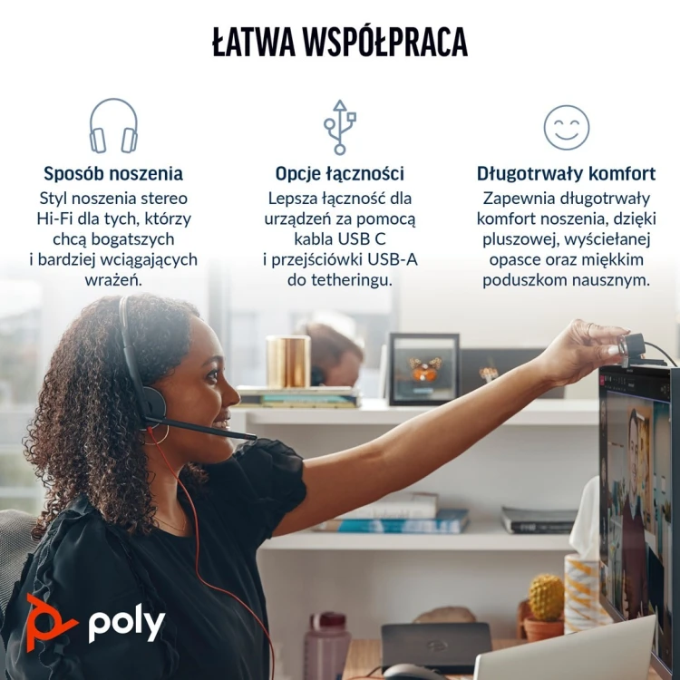 POLY Zestaw słuchawkowy Blackwire 3320 Stereo USB-C z certyfikatem Microsoft Teams + przejściówka USB-C/A