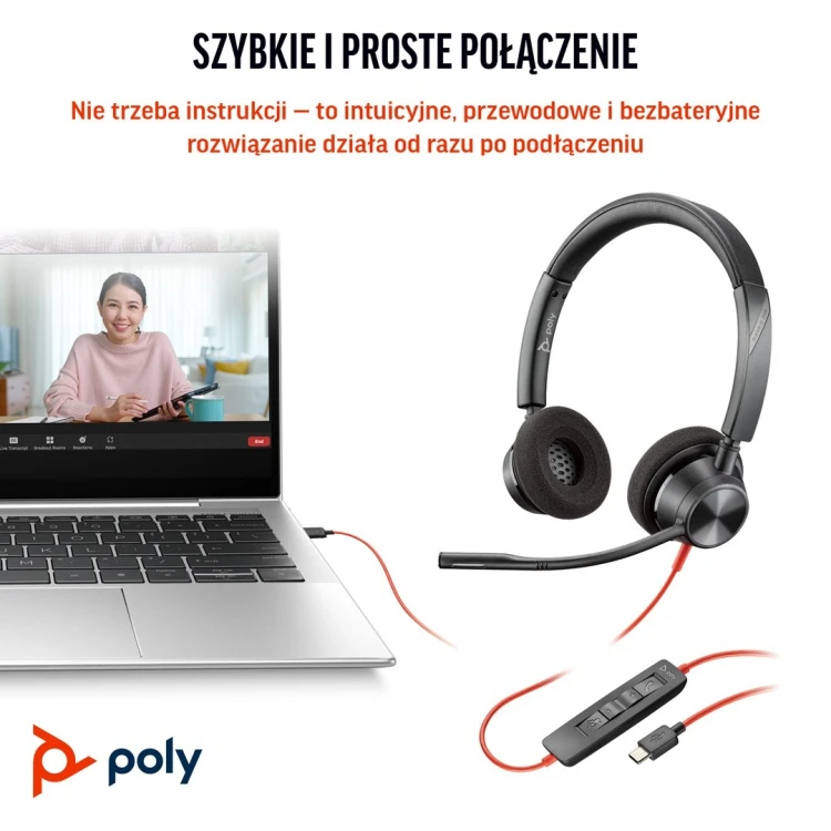 POLY Zestaw słuchawkowy Blackwire 3320 Stereo USB-C z certyfikatem Microsoft Teams + przejściówka USB-C/A