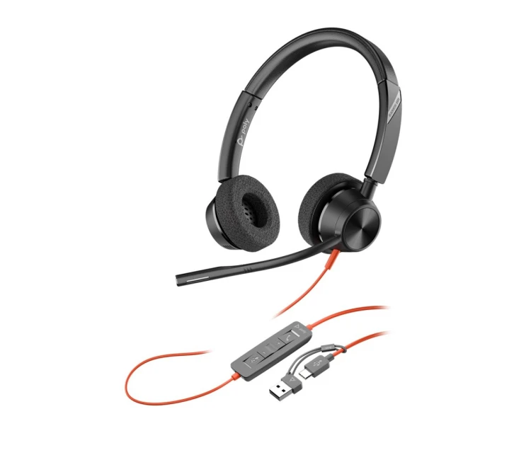POLY Zestaw słuchawkowy Blackwire 3320 Stereo USB-C z certyfikatem Microsoft Teams + przejściówka USB-C/A