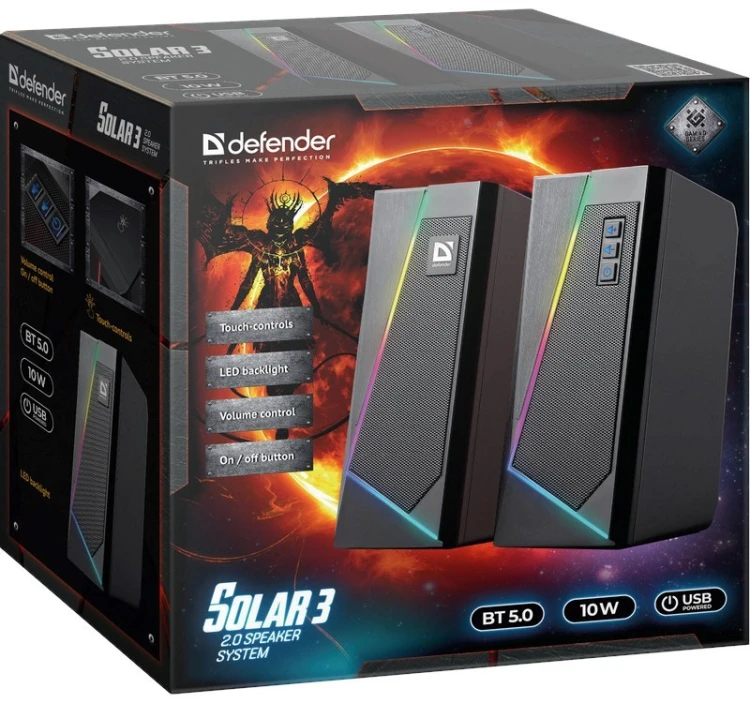 GŁOŚNIKI DEFENDER SOLAR 3 2.0 BLUETOOTH 10W LED USB
