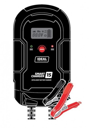 Prostownik SMART CHARGE 15 LCD, napięcie ładowania: 12/24 V IDEAL, prąd ładowania: 8/15A, napięcie zasilania: 230V, rodzaj akumulatora: AGM/GEL/MF/WEL