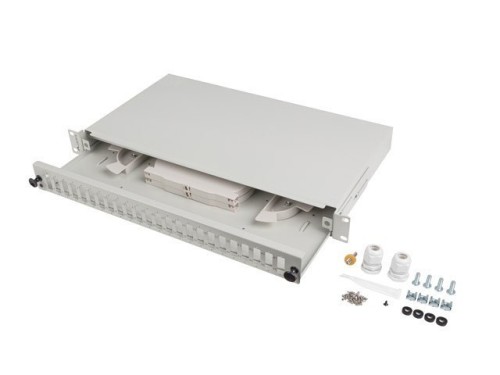 Przełącznica światłowodowa LANBERG 24xSC duplex / 24xLC quad RACK 19" 1U szara + akcesoria