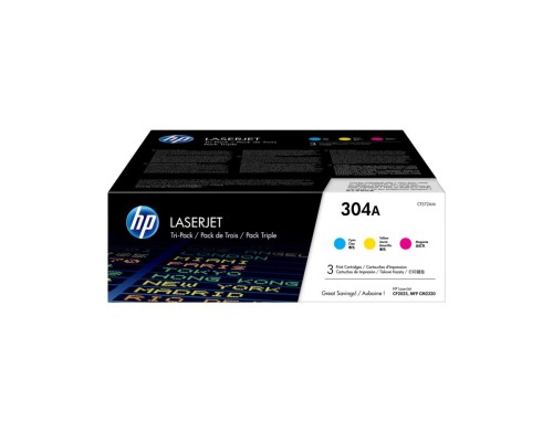 HP 304A zestaw 3 oryginalnych wkładów z tonerem LaserJet: błękitny/purpurowy/żółty