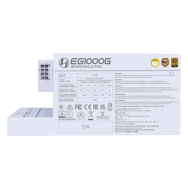 Zasilacz Lian Li EDGE GOLD 1000 80 PLUS Gold Netzteil, PCIe 5.1, ATX 3.1 - 1.000 Watt, weiß, inkl. USB-Hub