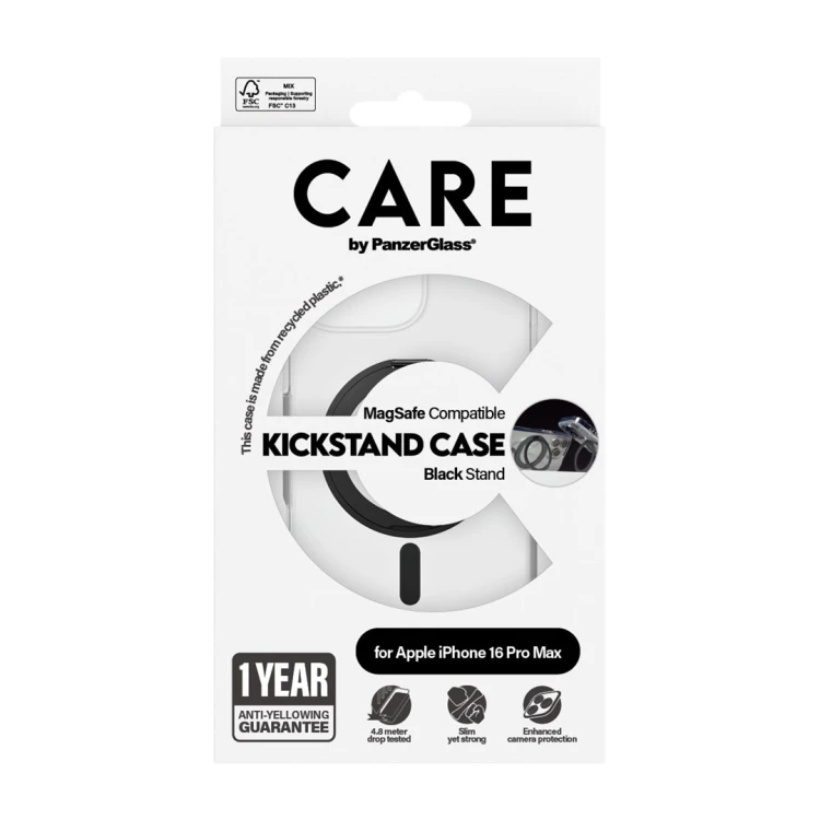 Pokrowiec na telefon komórkowy PanzerGlass CARE by PG BLK Kick/MagS iPhone16P 6.9 Przezroczysty