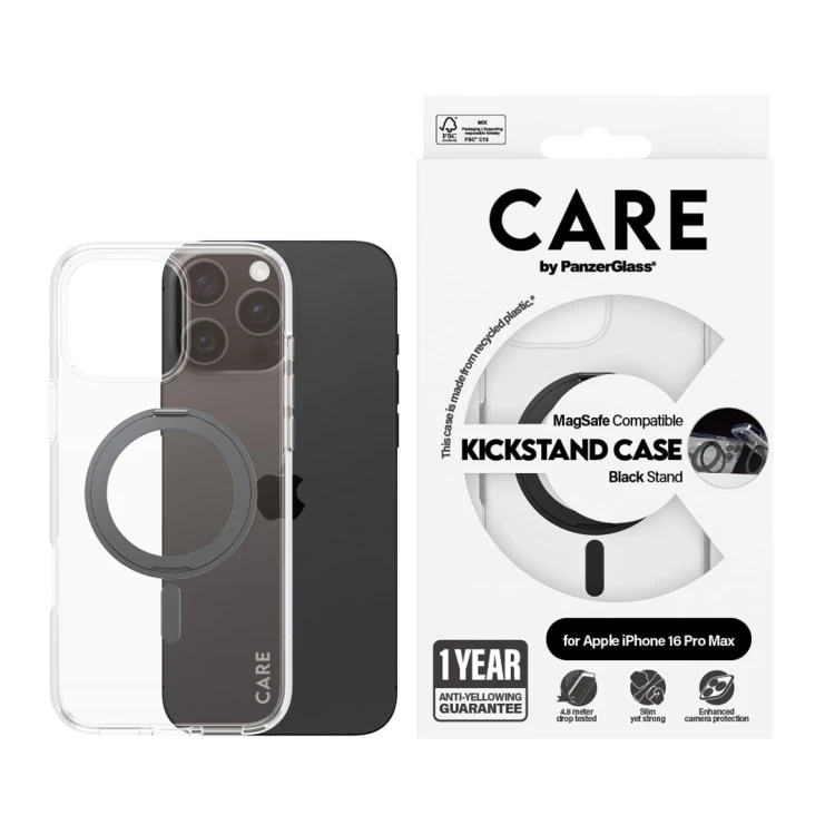 Pokrowiec na telefon komórkowy PanzerGlass CARE by PG BLK Kick/MagS iPhone16P 6.9 Przezroczysty