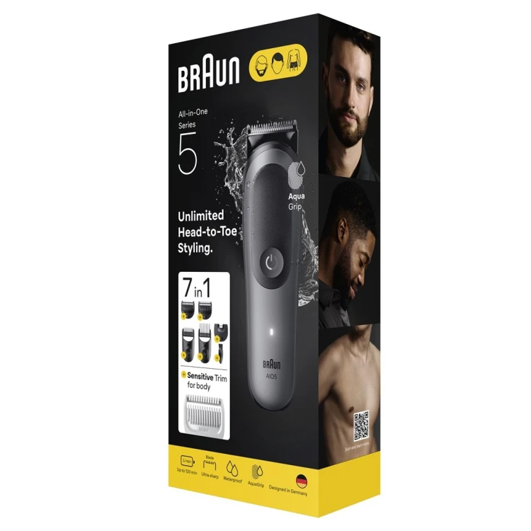 Zestaw do pielęgnacji Braun 7 w 1 | Zestaw All-in-One Series 5 AIO5520 | Bezprzewodowy | Liczba stopni długości 14 | Czarny