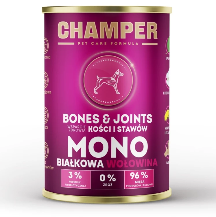CHAMPER BONES&JOINTS MONOBIAŁKOWA wołowina mokra karma dla psa 400g