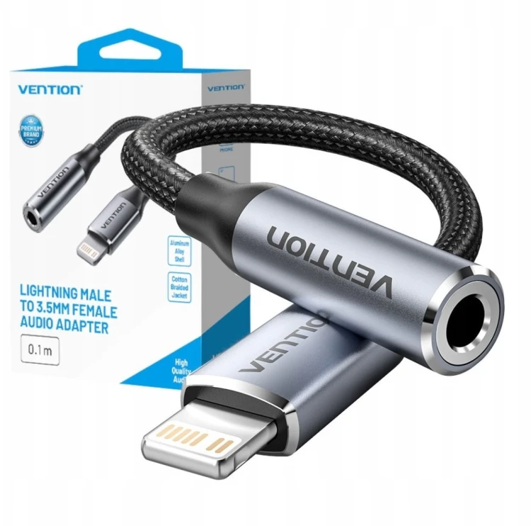 Adapter Lightning męski do 3.5mm Jack Vention 0,1m czarny