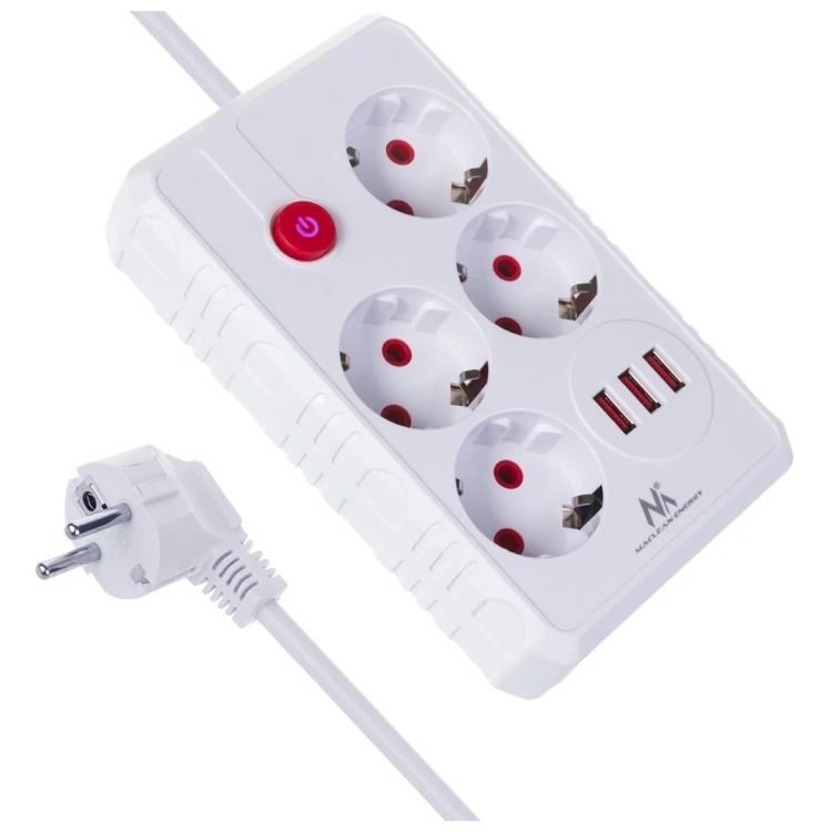 MACLEAN LISTWA ZASILAJĄCA, PRZEDŁUŻACZ 4 GNIAZDA + 3XUSB, 110-240V AC 50/60HZ, 2.1A MAX 2500W, 3M, BIAŁA MCE393 W