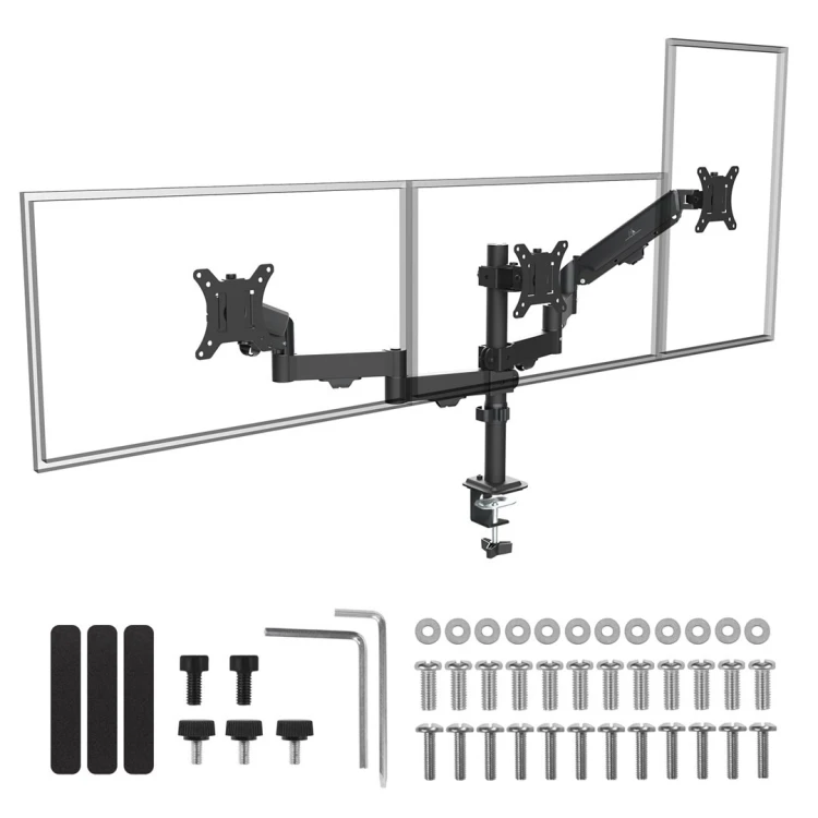 MACLEAN UCHWYT NA 3 MONITORY, SPRĘŻYNA GAZOWA, 17"-27", 2-8KG, CZARNY MC-137