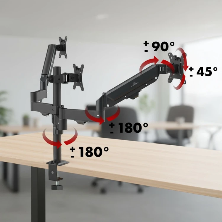 MACLEAN UCHWYT NA 3 MONITORY, SPRĘŻYNA GAZOWA, 17"-27", 2-8KG, CZARNY MC-137