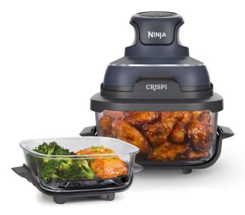 Ninja CRISPi Pojedynczy 3,8 l 1700 W Frytkownica na gorące powietrze Niebieski, Szary, Przezroczysty
