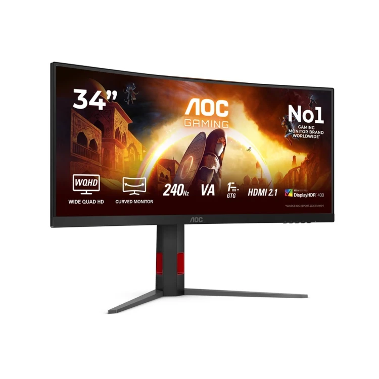 Monitor AOC CU34G4Z 34-calowy, Szybkie VA, WQHD 21:9, 240 Hz, 1 ms, 3440 x 1440 pikseli, 450 cd/m2, ilość portów HDMI: 2, kolor czarny