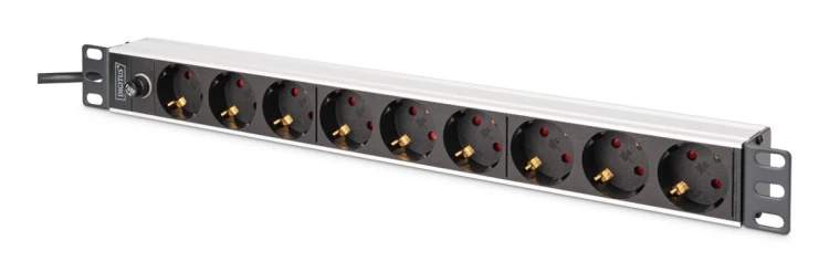 Digitus DN-95437 rozdzielacz zasilania PDU 9 x gniazdo sieciowe 1U Czarny, Srebrny