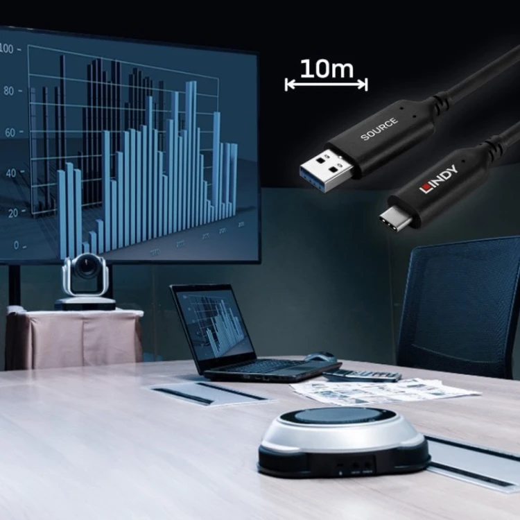 10m Kabel hybrydowy USB 3.2 Gen 1 typu A do C Lindy