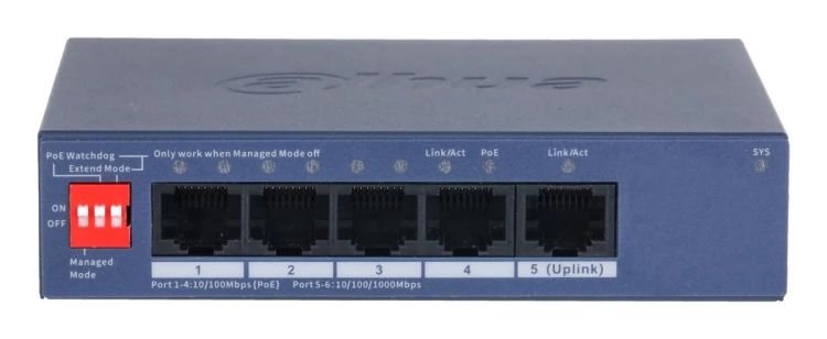Dahua Technology CS4005-4ET1GT-36 przełącznik sieciowy Zarządzany L2 Gigabit Ethernet (10/100/1000) Obsługa PoE Niebieski