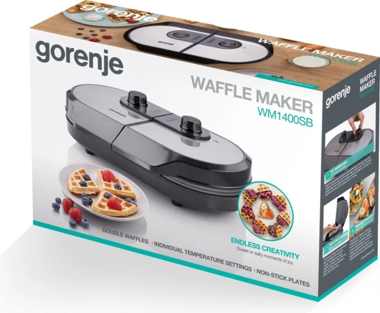Grill elektryczny Gorenje Mini Grill, Talerz waflowy, WM1400SB, 1400 W, Średnica 18 cm, Czarny