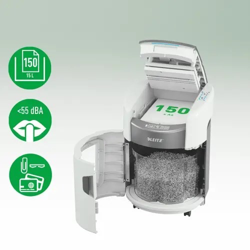 Niszczarka Leitz IQ Optimax AutoFeed 150, P4, 150 kartek, 15 l kosz