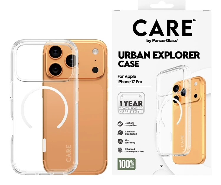PanzerGlass CARE™ by ® Urban Explorer Case Transparent w. White MagSafe iPhone 17 Pro pokrowiec na telefon komórkowy Przezroczysty