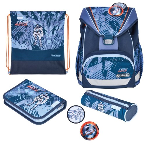 Herlitz UltraLight Plus TechMech zestaw do plecaka szkolnego Chłopiec Poliester Niebieski, Pomarańczowy