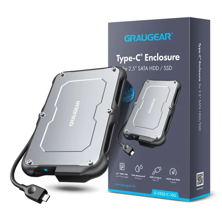 GRAUGEAR G-2502-C-10G obudowa do dysków twardych Obudowa HDD/SSD Czarny, Stal 2.5"
