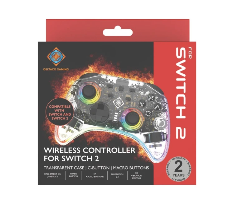Deltaco Gaming GAM-198-T kontroler gier Przezroczysty Bluetooth/USB Gamepad Nintendo Switch, Nintendo Switch 2, Nintendo Switch OLED, Android, PC