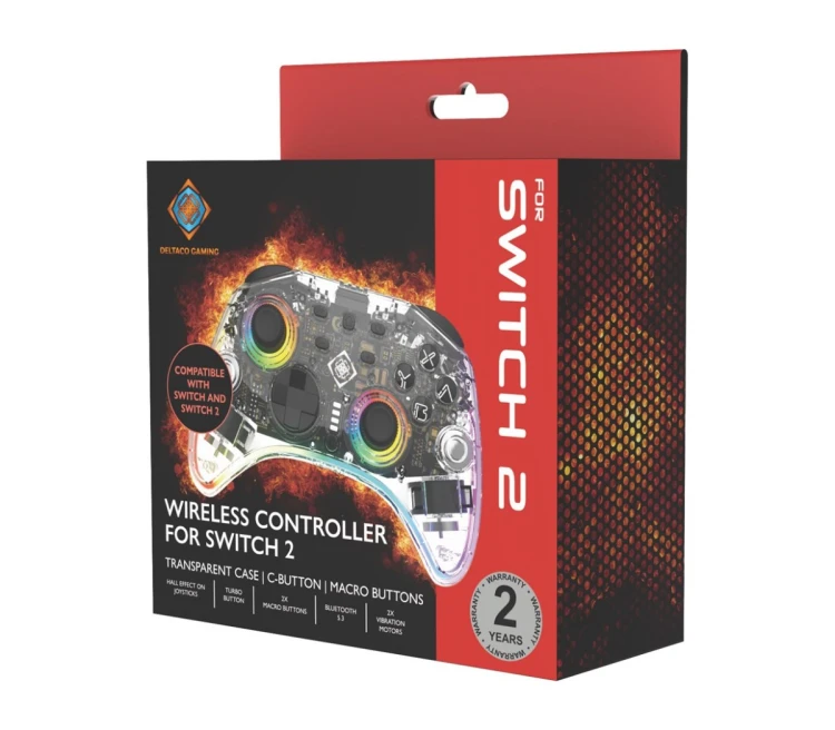 Deltaco Gaming GAM-198-T kontroler gier Przezroczysty Bluetooth/USB Gamepad Nintendo Switch, Nintendo Switch 2, Nintendo Switch OLED, Android, PC
