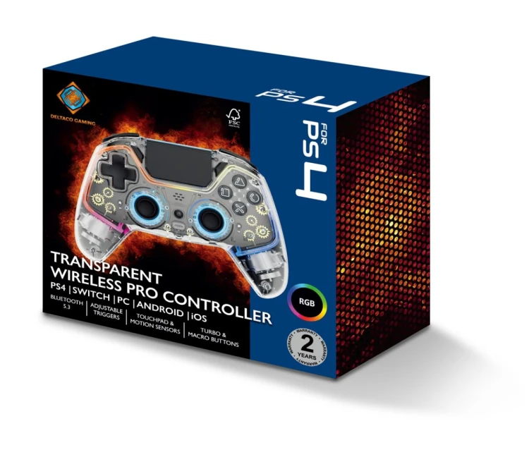 Deltaco Gaming GAM-169-T kontroler gier Przezroczysty Bluetooth/USB Gamepad Android, Nintendo Switch, PC, PlayStation 4, iOS