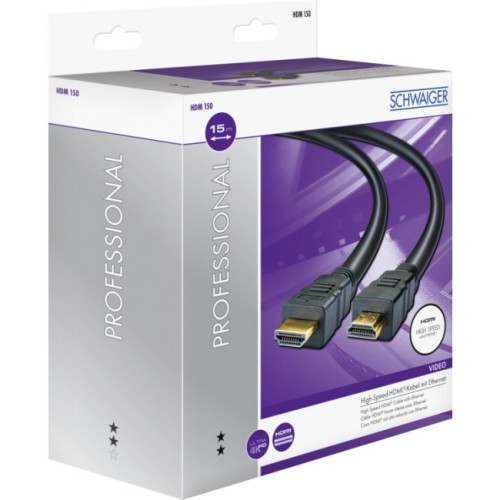 Schwaiger HDM150 013 kabel HDMI 15 m HDMI Typu A (Standard) Czarny, Złoto