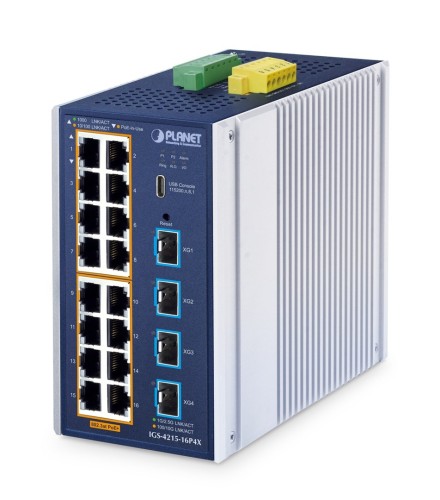 PLANET ndustrial L2+ 16-Port 10/100/1000T 802.3at PoE + 4-Port 10G SFP+ Managed Ethernet Switch Zarządzany L2+ Gigabit Ethernet (10/100/1000) Obsługa