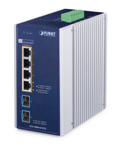 PLANET IGS-1000-4UP2X przełącznik sieciowy 2.5G Ethernet (100/1000/2500) Obsługa PoE Aluminium, Niebieski