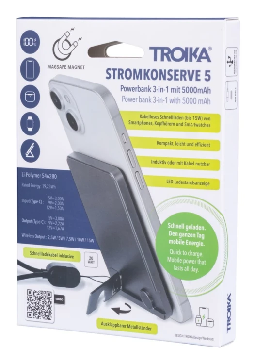 TROIKA POP50 5000 mAh Bezprzewodowe ładowanie Szary, Czarny