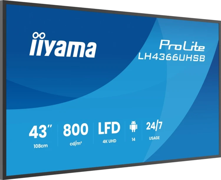 iiyama LH4366UHSB-B1AG signage display Płaski panel Digital Signage 109,2 cm (43") LCD Wi-Fi 800 cd/m2 4K Ultra HD Czarny Procesor wbudowany Android 2